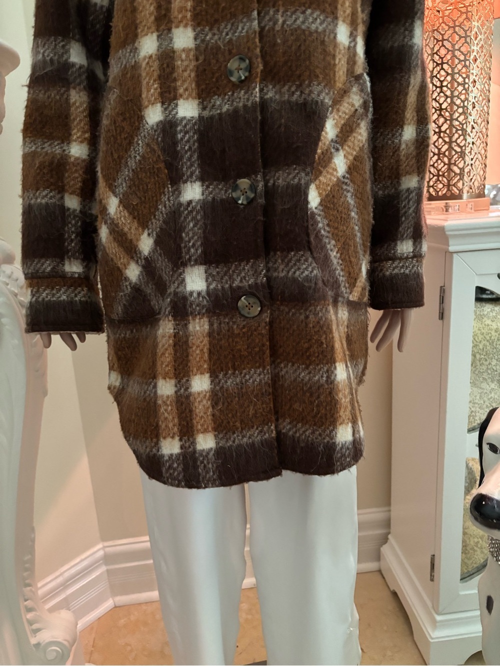 RD Style Plaid Hooded Coat in Brown, Cream & Tan R1 - Picture 3 of 16